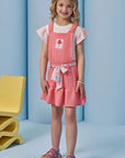 Conjunto de Blusa em Meia Malha e Salopete em Malha Enrugada 95386 Infanti Infantil Menina