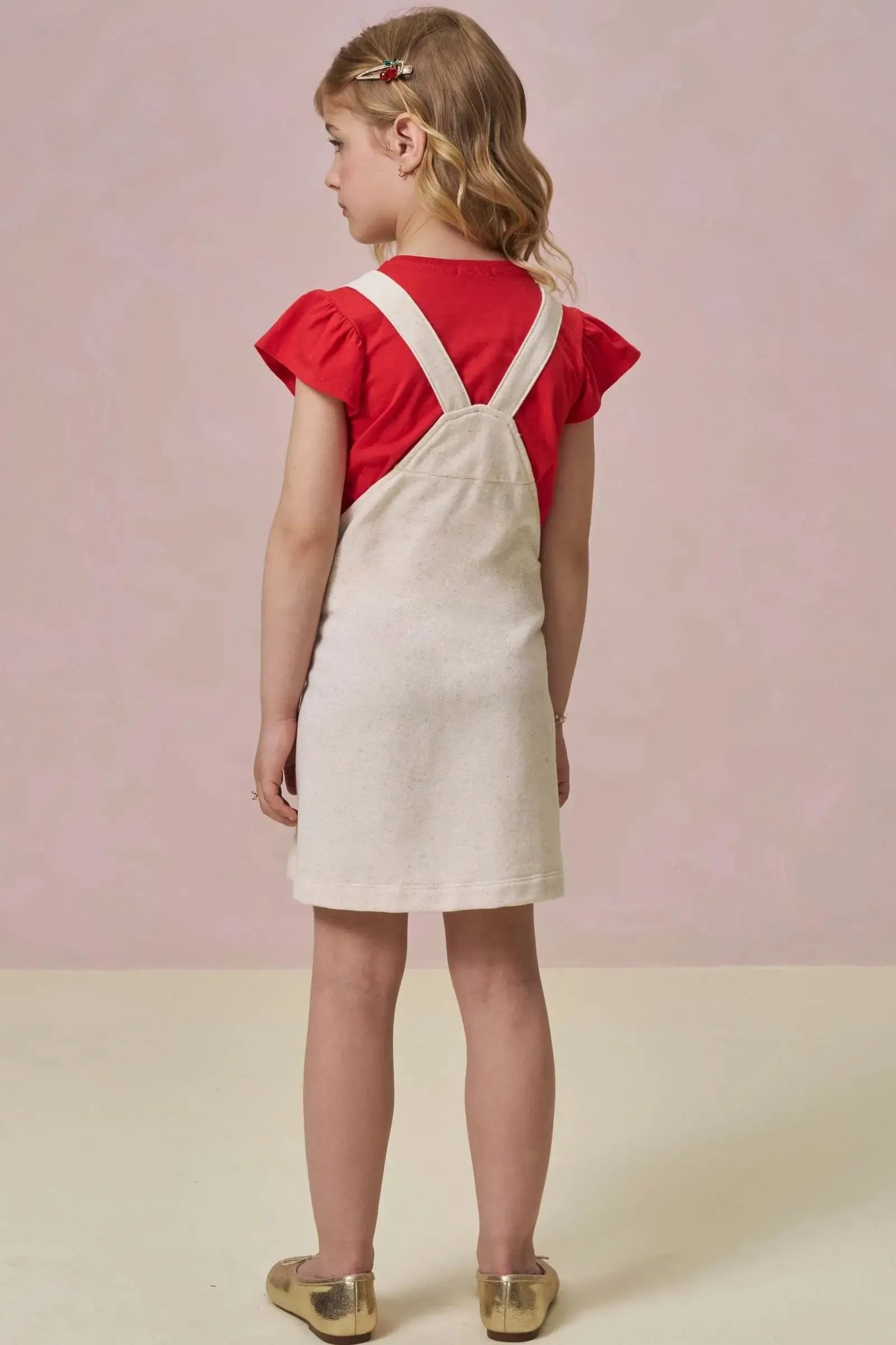 Conjunto de Blusa em Meia Malha e Salopete em Moletom Linho sem Pelúcia 97027 Infanti Infantil Menina