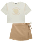 Conjunto de Blusa em Meia Malha e Short Saia em Linho Santorine com Elastano 98822 Infanti Infantil Menina