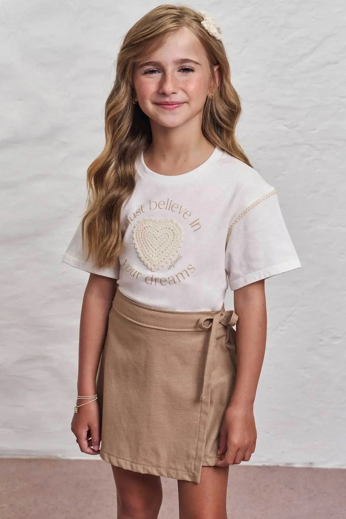 Conjunto de Blusa em Meia Malha e Short Saia em Linho Santorine com Elastano 98822 Infanti Infantil Menina