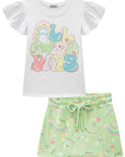 Conjunto de Blusa em Meia Malha e Short Saia em Malha Power 83518 Infanti Infantil Menina