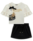 Conjunto de Blusa em Meia Malha e Short Saia em Molevisco 98719 Infanti Infantil Menina