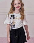 Conjunto de Blusa em Meia Malha e Short Saia em Molevisco 98719 Infanti Infantil Menina