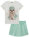 Conjunto de Blusa em Meia Malha e Short Saia em Piquet 99126 Infanti Infantil Menina