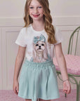 Conjunto de Blusa em Meia Malha e Short Saia em Piquet 99126 Infanti Infantil Menina