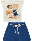 Conjunto de Blusa em Meia Malha e Shorts em Blend de Linho 93332 Infanti Infantil Menina