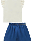 Conjunto de Blusa em Meia Malha e Shorts em Blend de Linho 93332 Infanti Infantil Menina