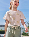 Conjunto de Blusa em Meia Malha e Shorts em Linho com Elastano 97539 Infanti Infantil Menina