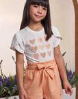 Conjunto de Blusa em Meia Malha e Shorts em Linho Santorine com Elastano 98902 Infanti Infantil Menina