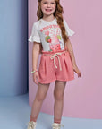 Conjunto de Blusa em Meia Malha e Shorts em Malha Enrugada 95551 Infanti Infantil Menina