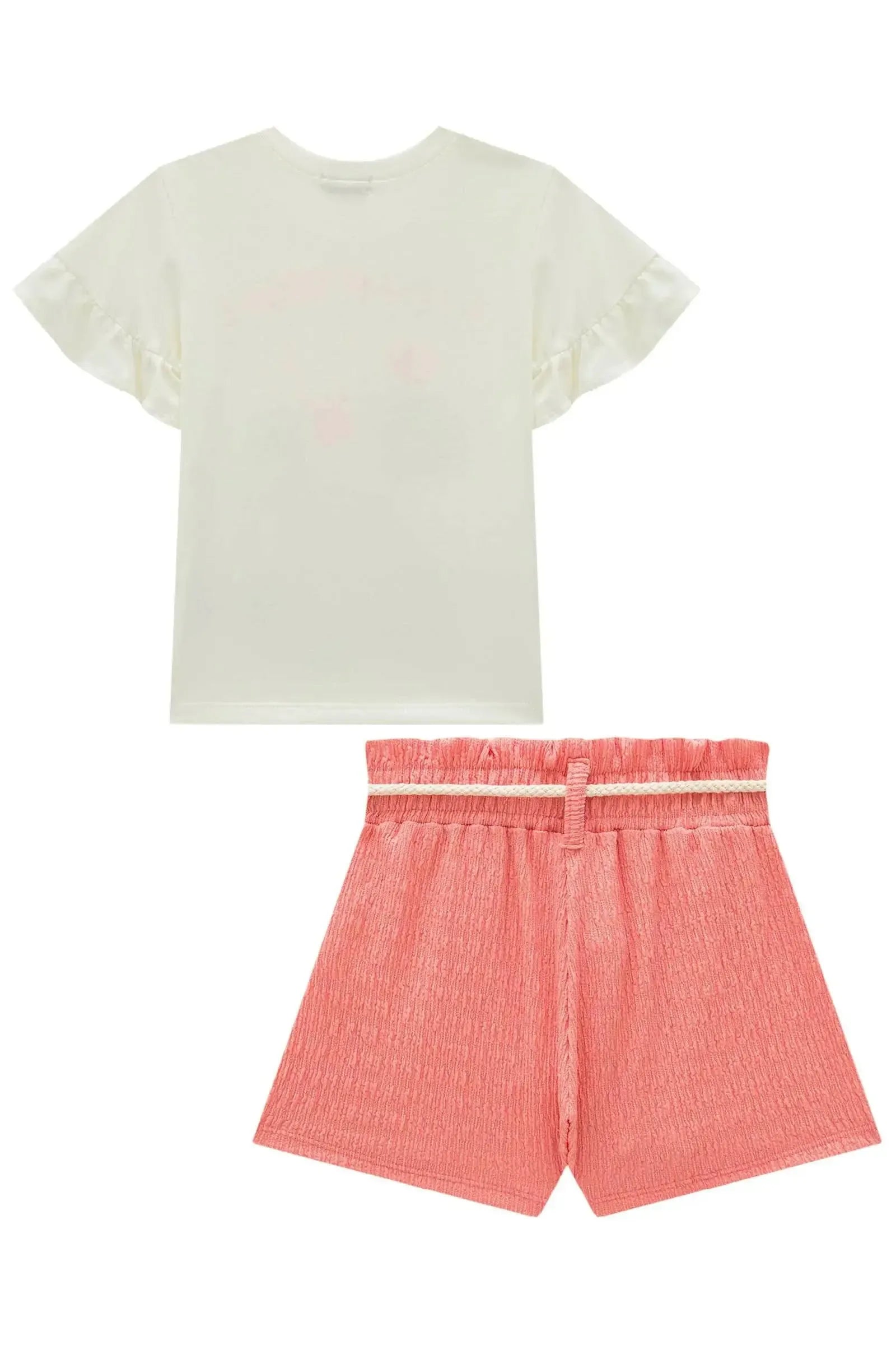 Conjunto de Blusa em Meia Malha e Shorts em Malha Enrugada 95551 Infanti Infantil Menina