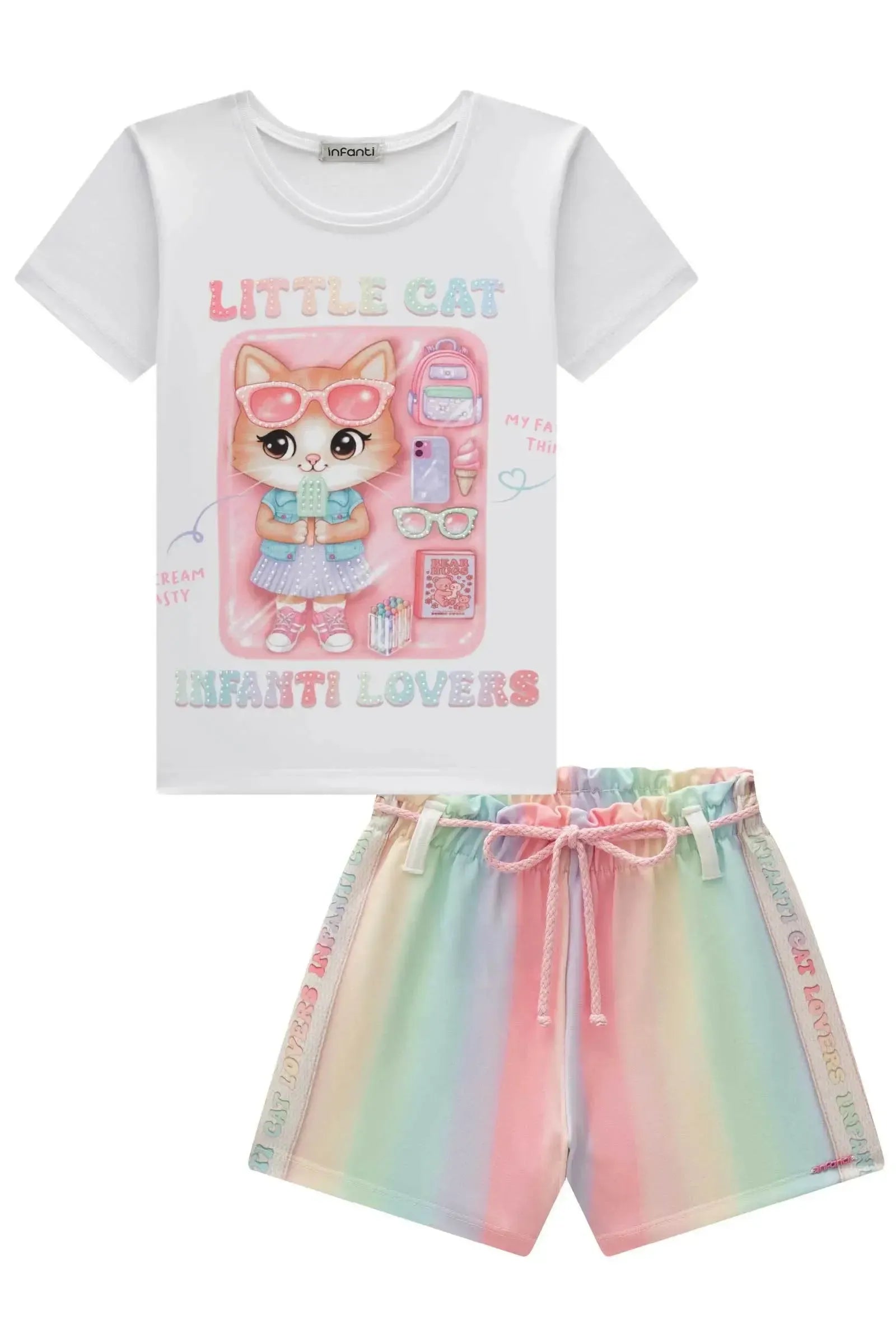 Conjunto de Blusa em Meia Malha e Shorts em Molecotton 95682 Infanti Infantil Menina