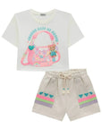 Conjunto de Blusa em Meia Malha e Shorts em Moletom Linho sem Pelúcia 96365 Infanti Infantil Menina