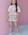 Conjunto de Blusa em Meia Malha e Shorts em Moletom Linho sem Pelúcia 96365 Infanti Infantil Menina