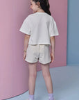 Conjunto de Blusa em Meia Malha e Shorts em Moletom Linho sem Pelúcia 96365 Infanti Infantil Menina