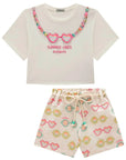 Conjunto de Blusa em Meia Malha e Shorts em Moletom Linho sem Pelúcia 98527 Infanti Infantil Menina