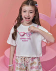 Conjunto de Blusa em Meia Malha e Shorts em Moletom Linho sem Pelúcia 98527 Infanti Infantil Menina