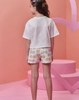 Conjunto de Blusa em Meia Malha e Shorts em Moletom Linho sem Pelúcia 98527 Infanti Infantil Menina