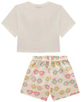 Conjunto de Blusa em Meia Malha e Shorts em Moletom Linho sem Pelúcia 98527 Infanti Infantil Menina