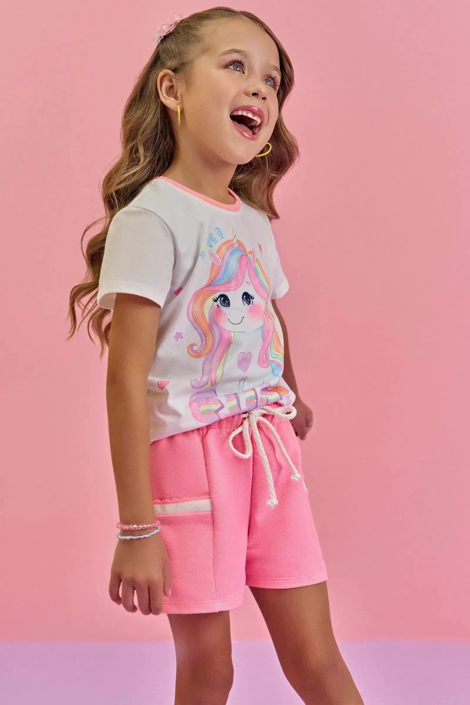Conjunto de Blusa em Meia Malha e Shorts em Moletom sem Pelúcia 86641 Infanti Infantil Menina