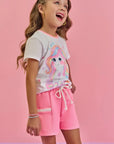 Conjunto de Blusa em Meia Malha e Shorts em Moletom sem Pelúcia 86641 Infanti Infantil Menina