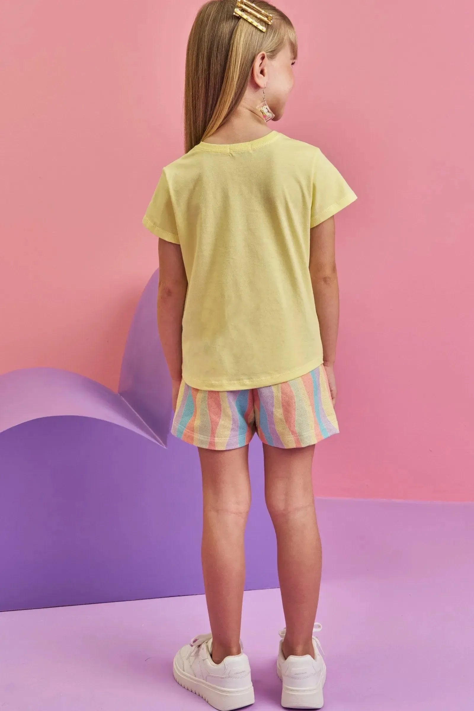 Conjunto de Blusa em Meia Malha e Shorts em Moletom sem Pelúcia 86898 Infanti Infantil Menina