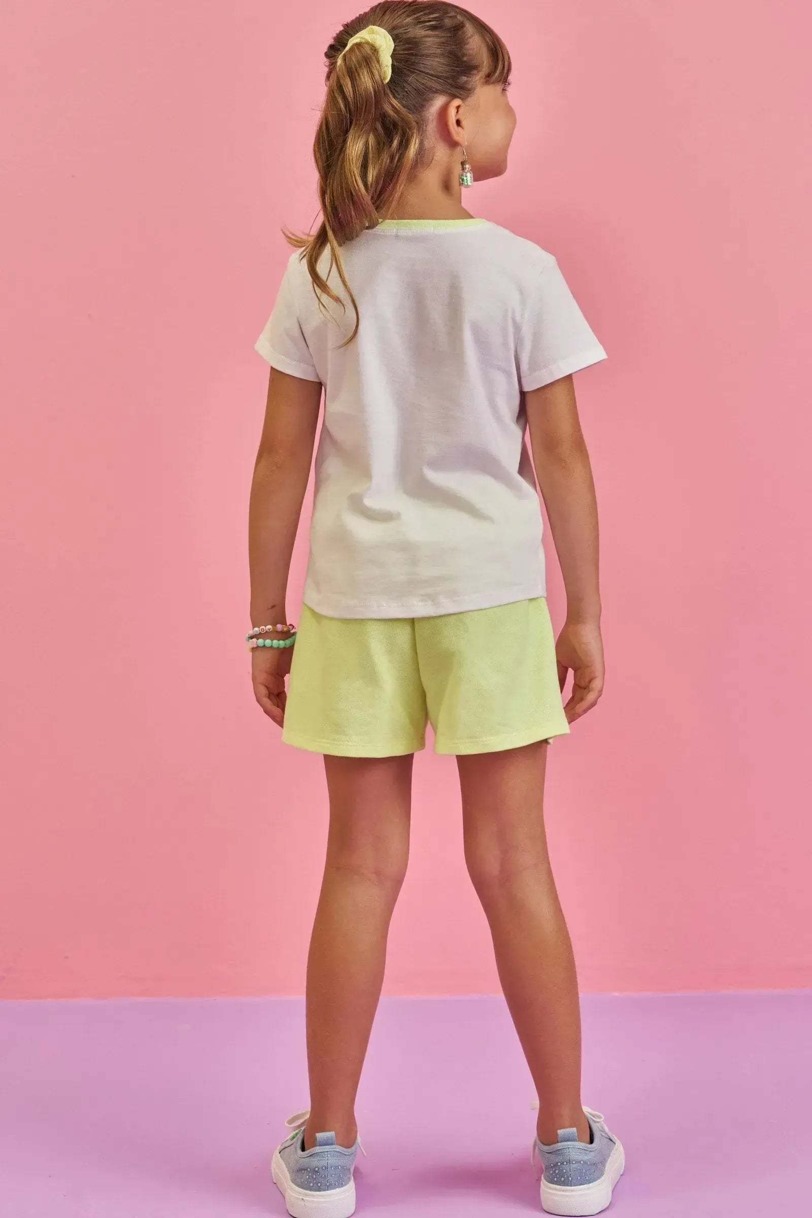Conjunto de Blusa em Meia Malha e Shorts em Moletom sem Pelúcia 88809 Infanti Infantil Menina