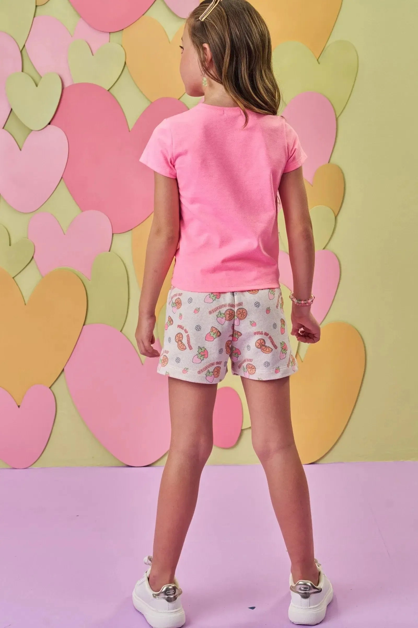 Conjunto de Blusa em Meia Malha e Shorts em Moletom sem Pelúcia 88866 Infanti Infantil Menina