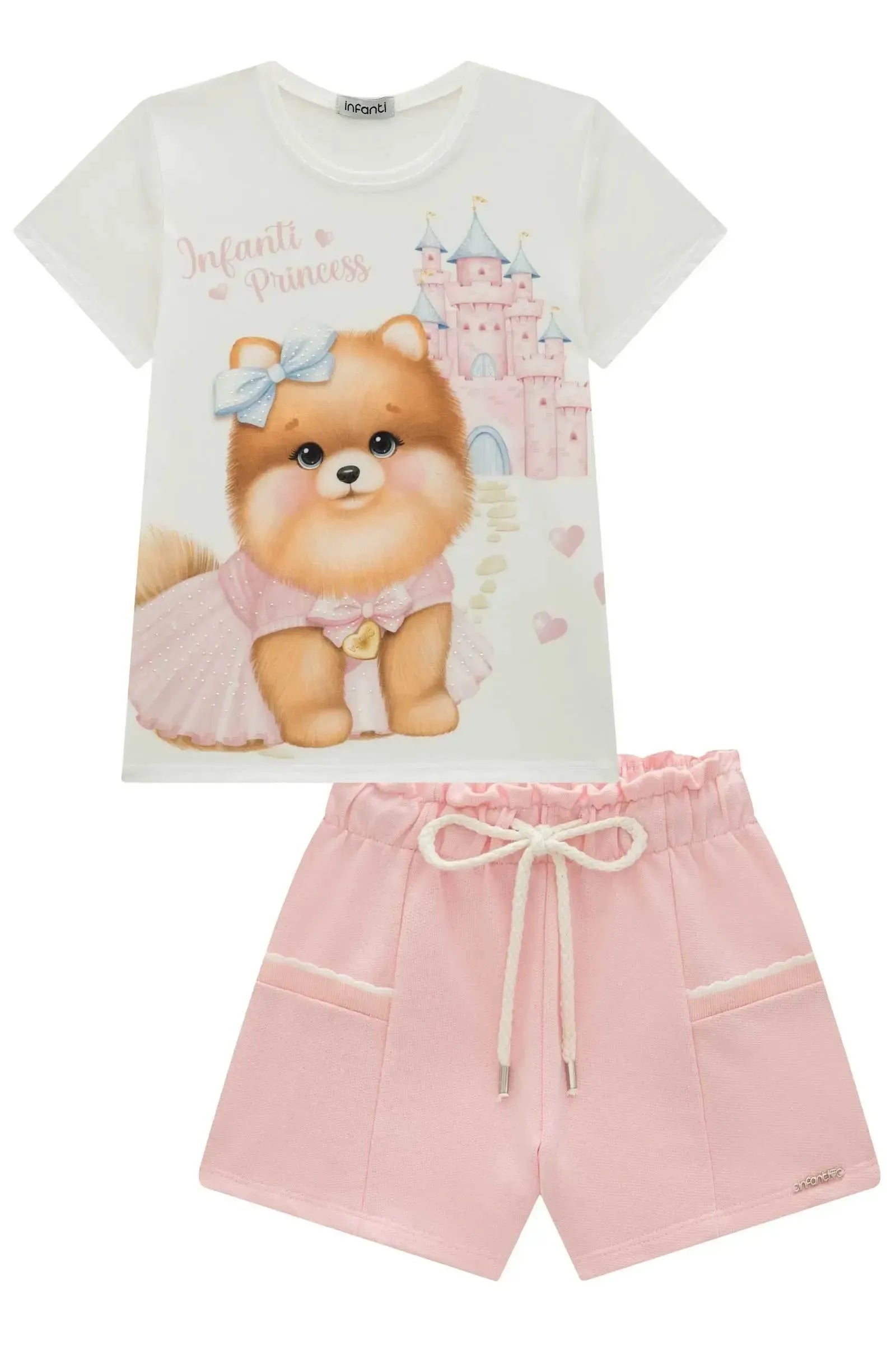 Conjunto de Blusa em Meia Malha e Shorts em Moletom sem Pelúcia 93269 Infanti Infantil Menina