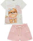 Conjunto de Blusa em Meia Malha e Shorts em Moletom sem Pelúcia 93269 Infanti Infantil Menina