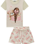 Conjunto de Blusa em Meia Malha e Shorts em Moletom sem Pelúcia 93393 Infanti Infantil Menina