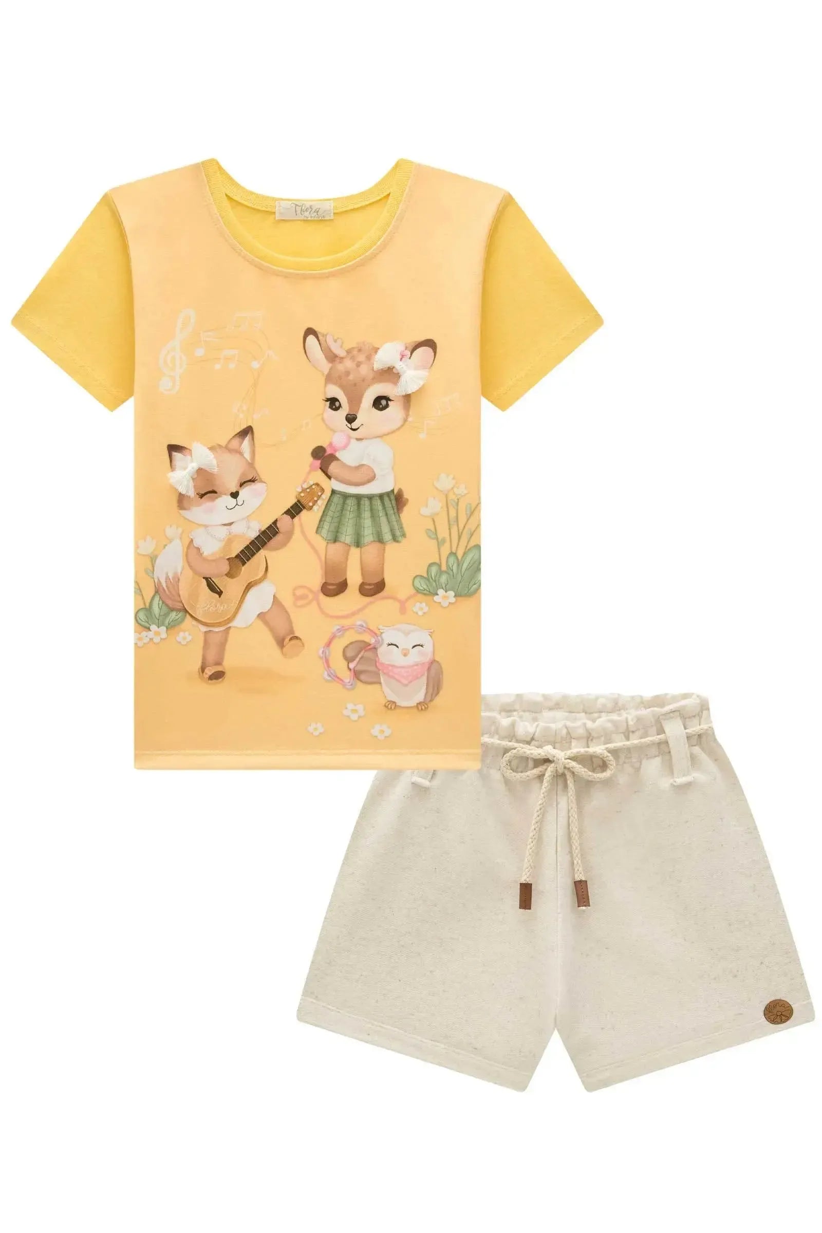 Conjunto de Blusa em Meia Malha e Shorts em Moletom sem Pelúcia 94932 Infanti Infantil Menina