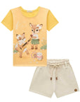 Conjunto de Blusa em Meia Malha e Shorts em Moletom sem Pelúcia 94932 Infanti Infantil Menina