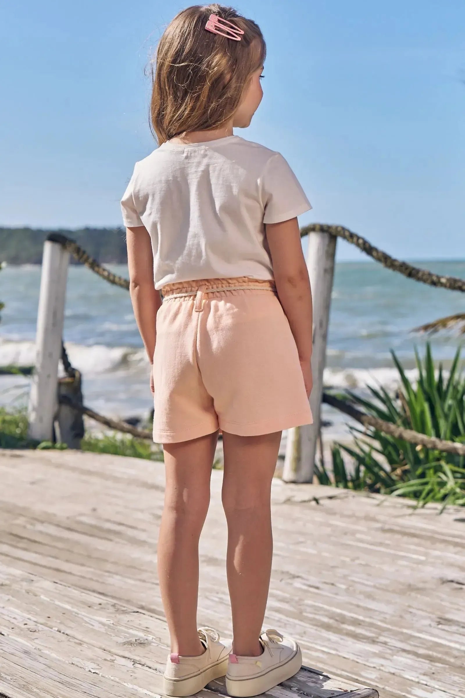 Conjunto de Blusa em Meia Malha e Shorts em Moletom sem Pelúcia 94942 Infanti Infantil Menina