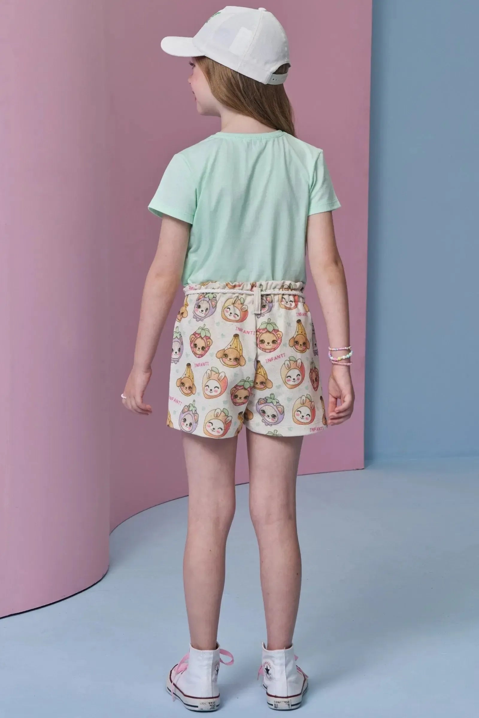 Conjunto de Blusa em Meia Malha e Shorts em Moletom sem Pelúcia 95370 Infanti Infantil Menina