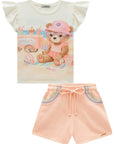 Conjunto de Blusa em Meia Malha e Shorts em Moletom sem Pelúcia 95412 Infanti Infantil Menina
