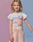 Conjunto de Blusa em Meia Malha e Shorts em Moletom sem Pelúcia 95412 Infanti Infantil Menina