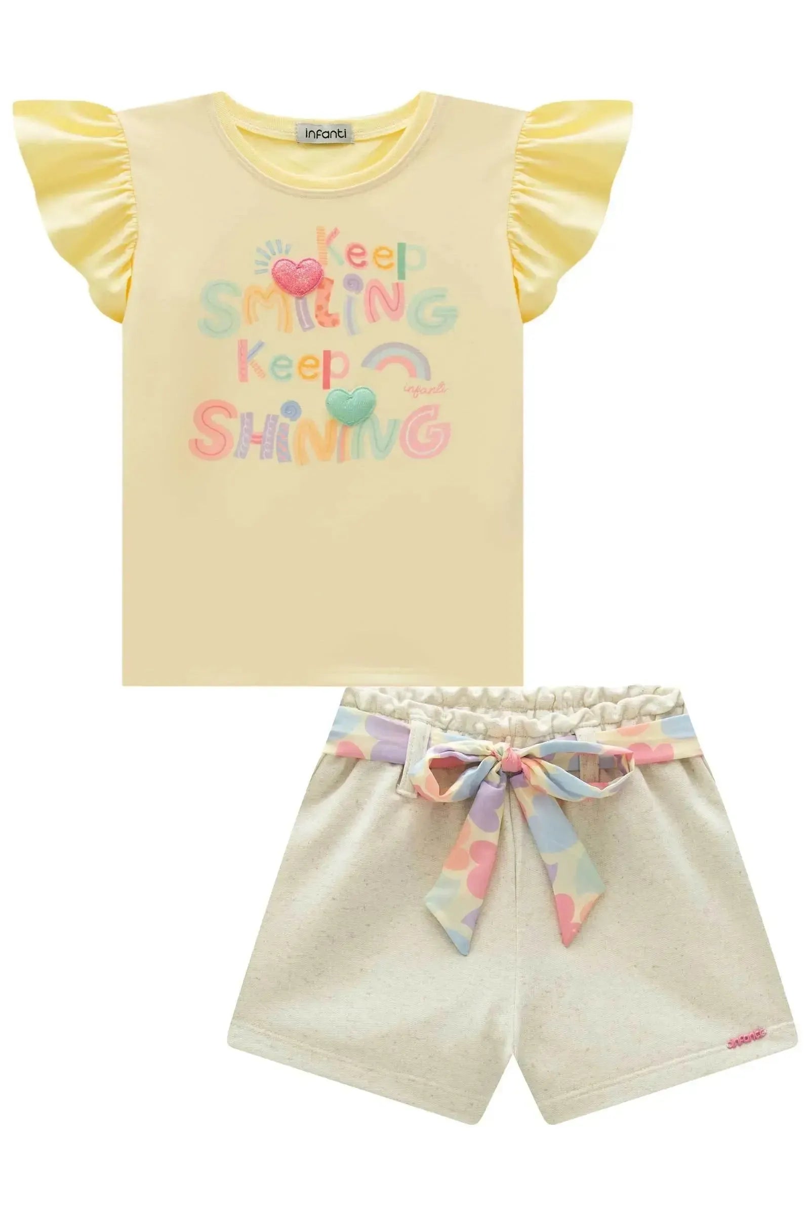 Conjunto de Blusa em Meia Malha e Shorts em Moletom sem Pelúcia 95425 Infanti Infantil Menina