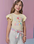 Conjunto de Blusa em Meia Malha e Shorts em Moletom sem Pelúcia 95425 Infanti Infantil Menina