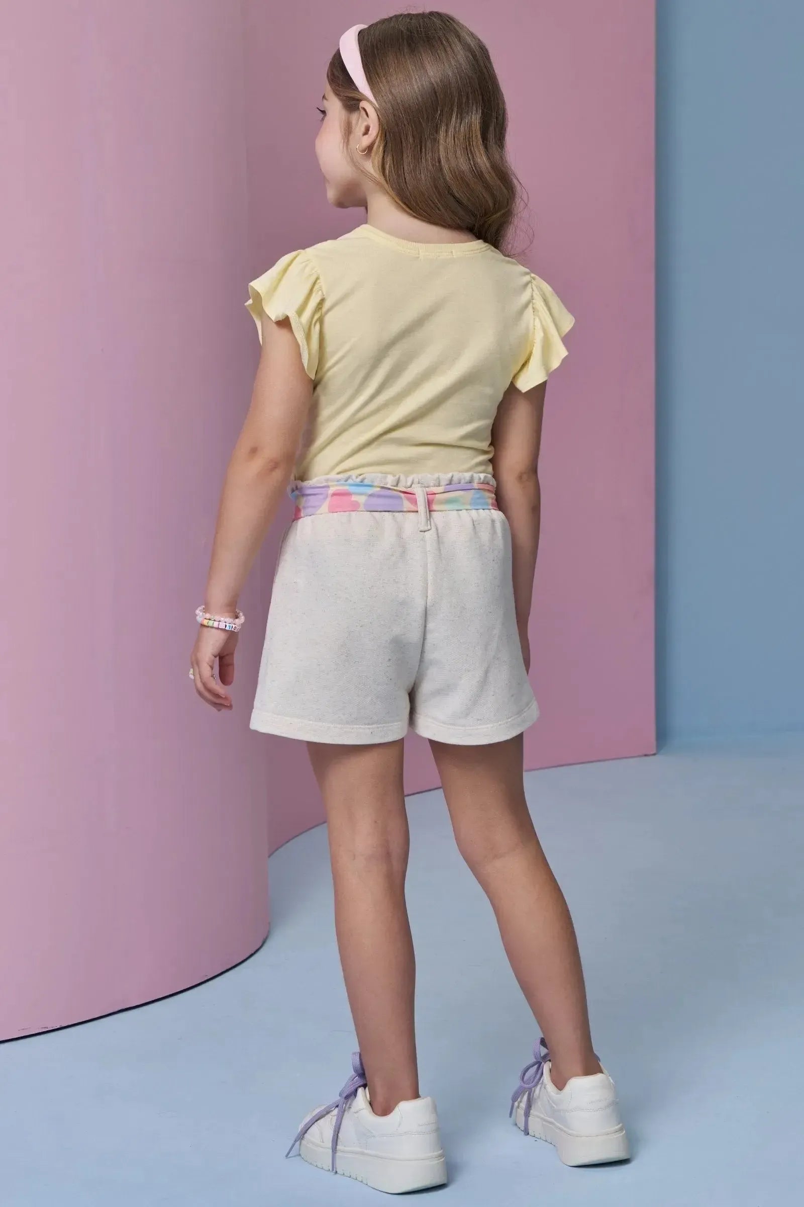 Conjunto de Blusa em Meia Malha e Shorts em Moletom sem Pelúcia 95425 Infanti Infantil Menina