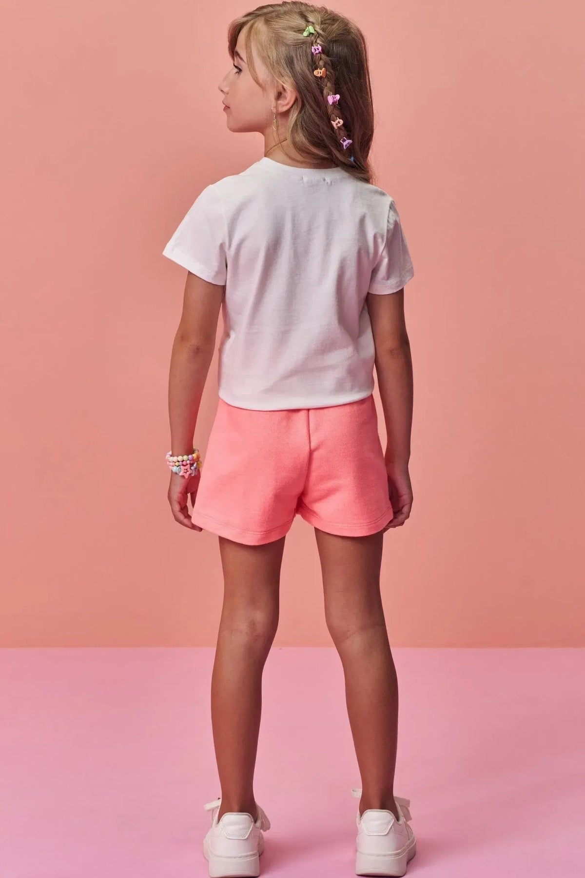 Conjunto de Blusa em Meia Malha e Shorts em Moletom sem Pelúcia 95558 Infanti Infantil Menina