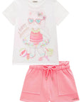 Conjunto de Blusa em Meia Malha e Shorts em Moletom sem Pelúcia 98355 Infanti Infantil Menina