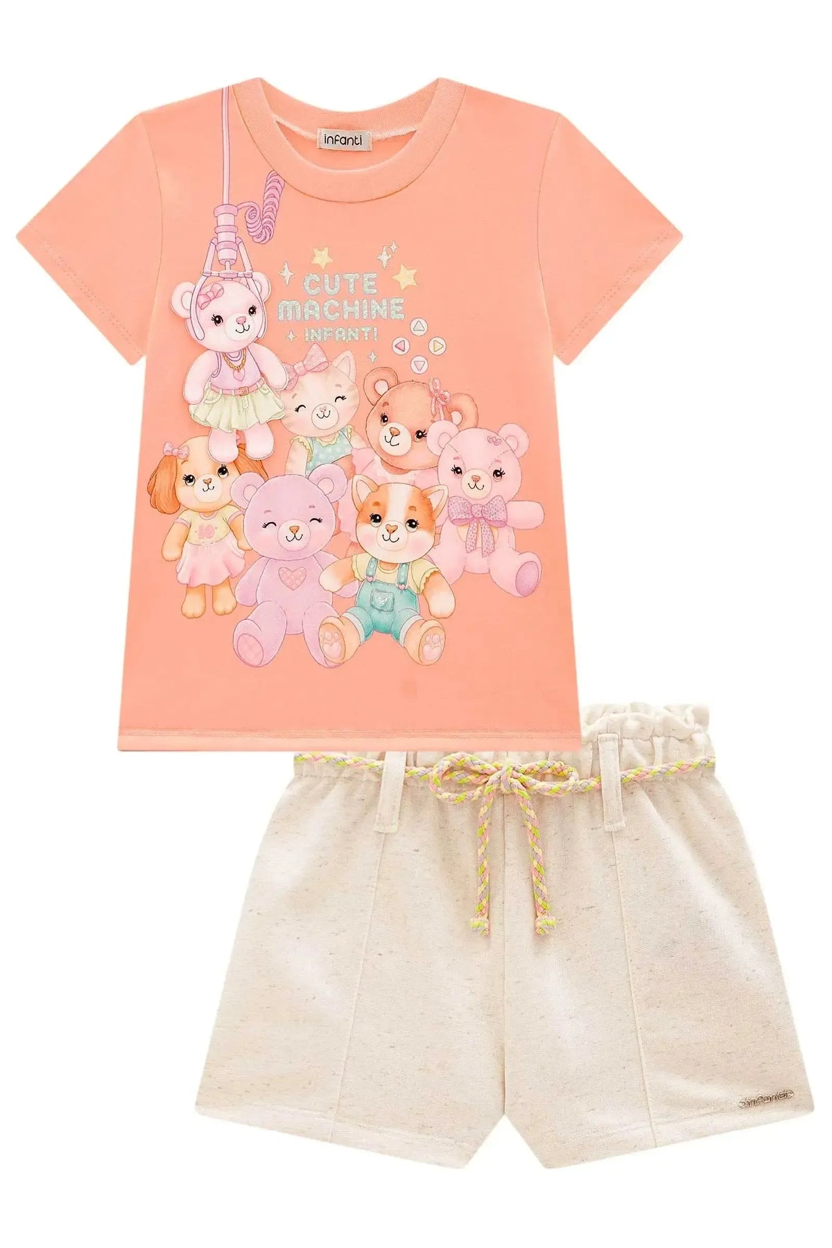 Conjunto de Blusa em Meia Malha e Shorts em Moletom sem Pelúcia 98372 Infanti Infantil Menina