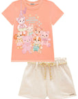 Conjunto de Blusa em Meia Malha e Shorts em Moletom sem Pelúcia 98372 Infanti Infantil Menina