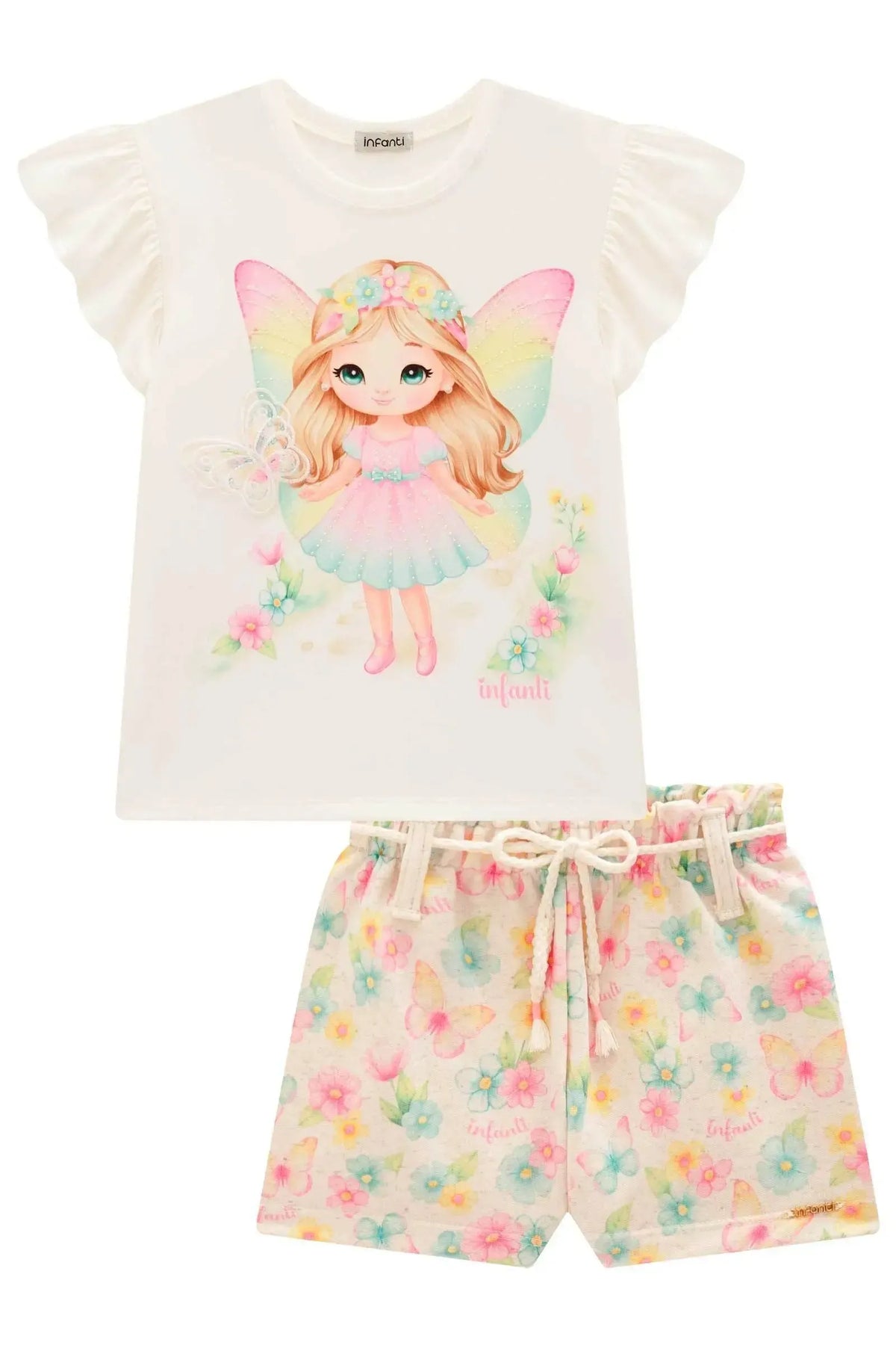 Conjunto de Blusa em Meia Malha e Shorts em Moletom sem Pelúcia 98589 Infanti Infantil Menina