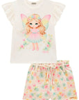 Conjunto de Blusa em Meia Malha e Shorts em Moletom sem Pelúcia 98589 Infanti Infantil Menina