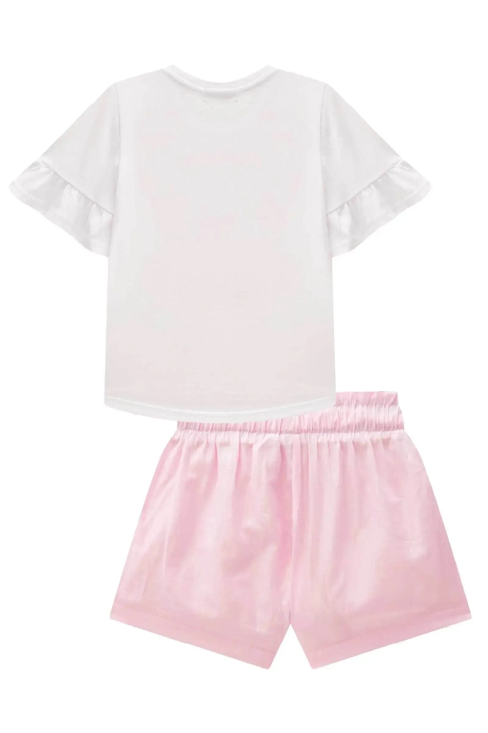 Conjunto de Blusa em Meia Malha e Shorts em Tecido Brilho Holográfico 87414 Infanti Infantil Menina