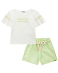 Conjunto de Blusa em Meia Malha e Shorts em Tecido Listrado 88151 Infanti Infantil Menina