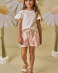 Conjunto de Blusa em Meia Malha e Shorts em Tecido Listrado 88151 Infanti Infantil Menina