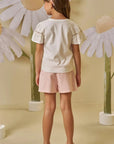 Conjunto de Blusa em Meia Malha e Shorts em Tecido Listrado 88151 Infanti Infantil Menina
